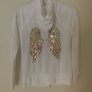 white zip up hoodie with angel wings